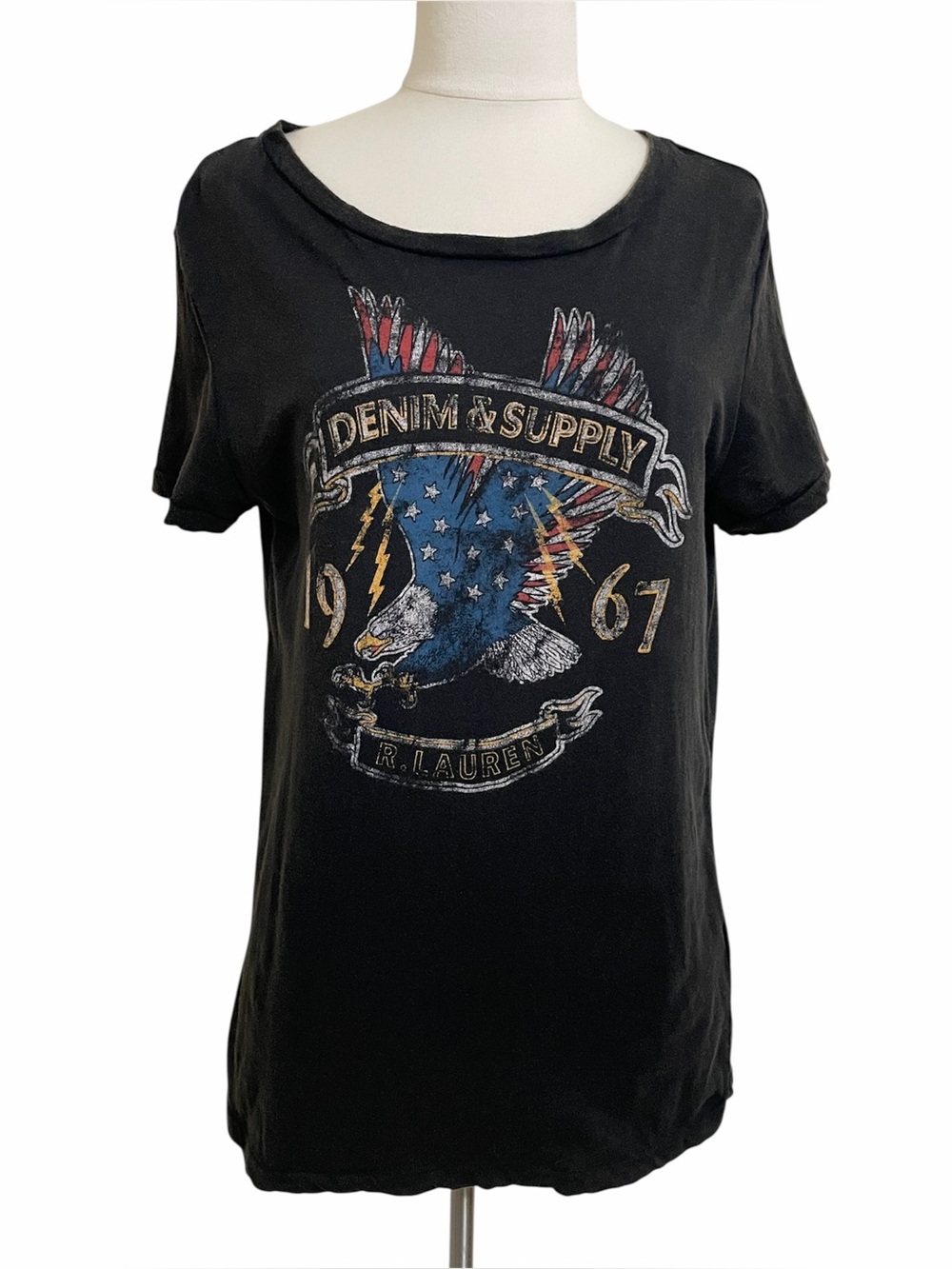 Denim & Supply Ralph Lauren black tee 1967 patriotic eagle graphic medium